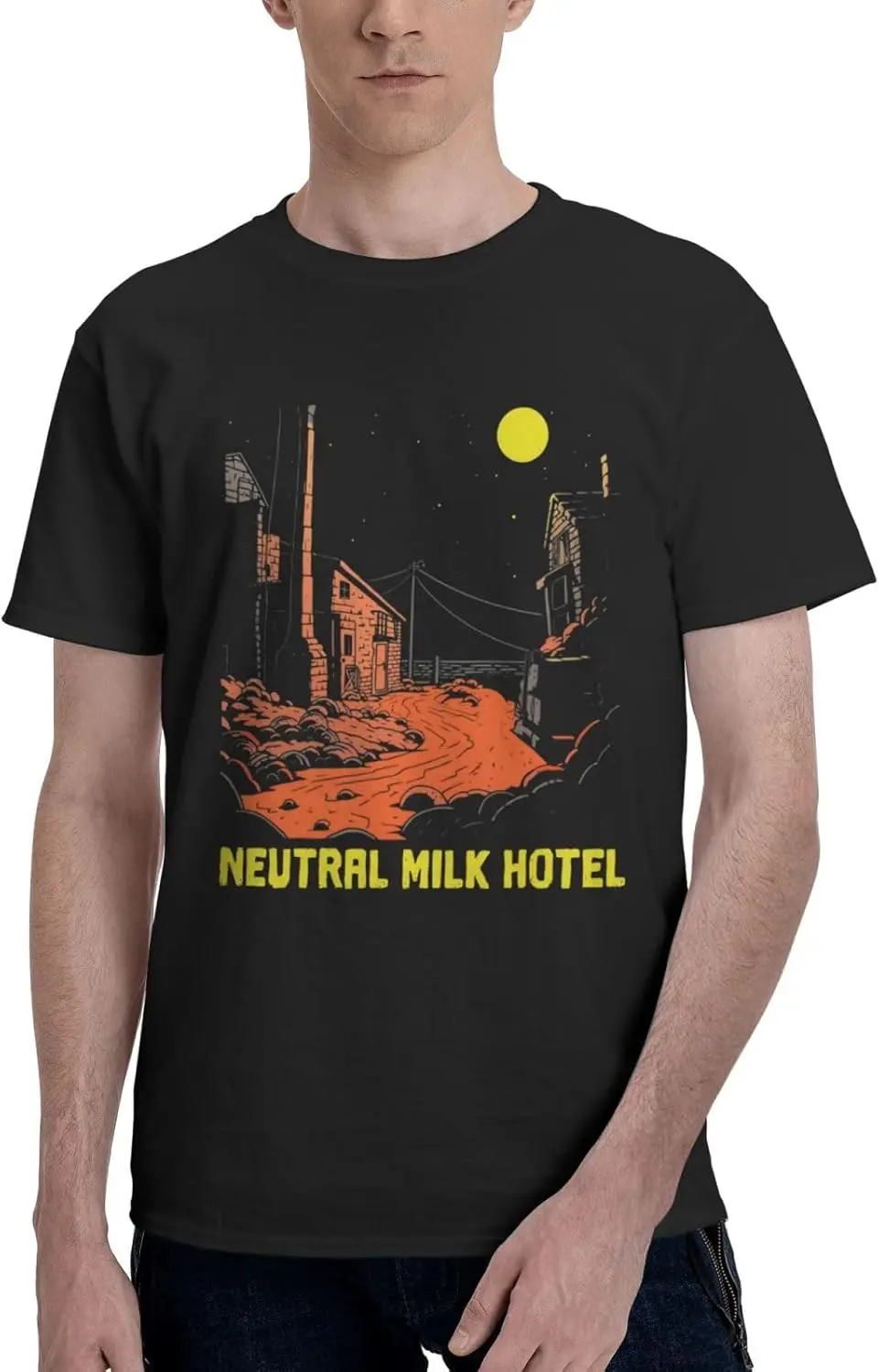 VVEDIK Neutral Milk Hotel Shirt Mens Short-Sleeve Graphic T-Shirt Tall Big Loose Tee Fashion Gym Workout T Shirts