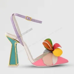 Strange Style Sandals Flower Decor Square Heel Shoes for Women Mixed Color High Heels Wedding Shoes 2023 New Zapatillas Mujer