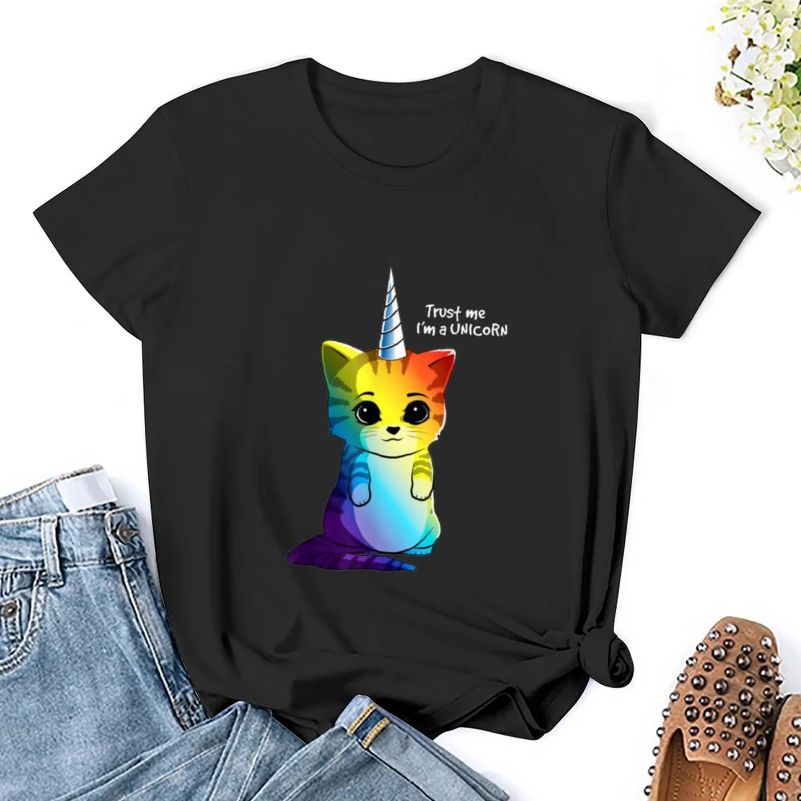 Caticorn T Shirt Unicorn Cat Kittycorn Girls Women Rainbow T-Shirt korean fashion new edition quick-drying t shirt dress Women