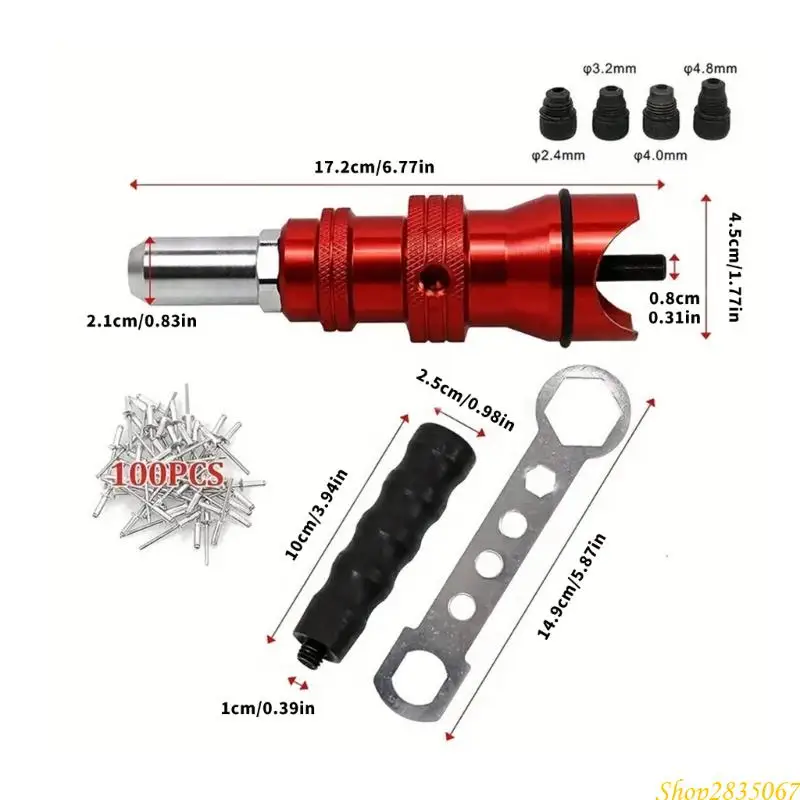 Adattatore per pistole per rivetti ergonomici Rivetti da 100 pezzi Riduce l'affaticamento della mano 4 Dimensioni da 3/32 a 3/16