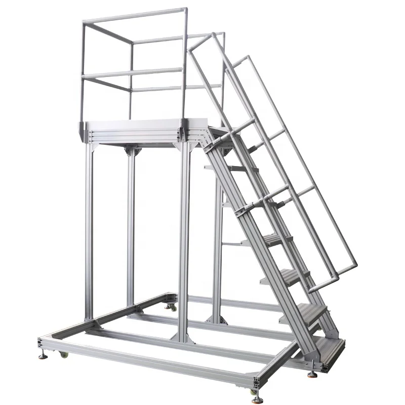 For LANGLE Mobile Multi-functional 7Step Ladder with Working Platform Industrial Walkway Stair Aluminium Ladder Conveyor