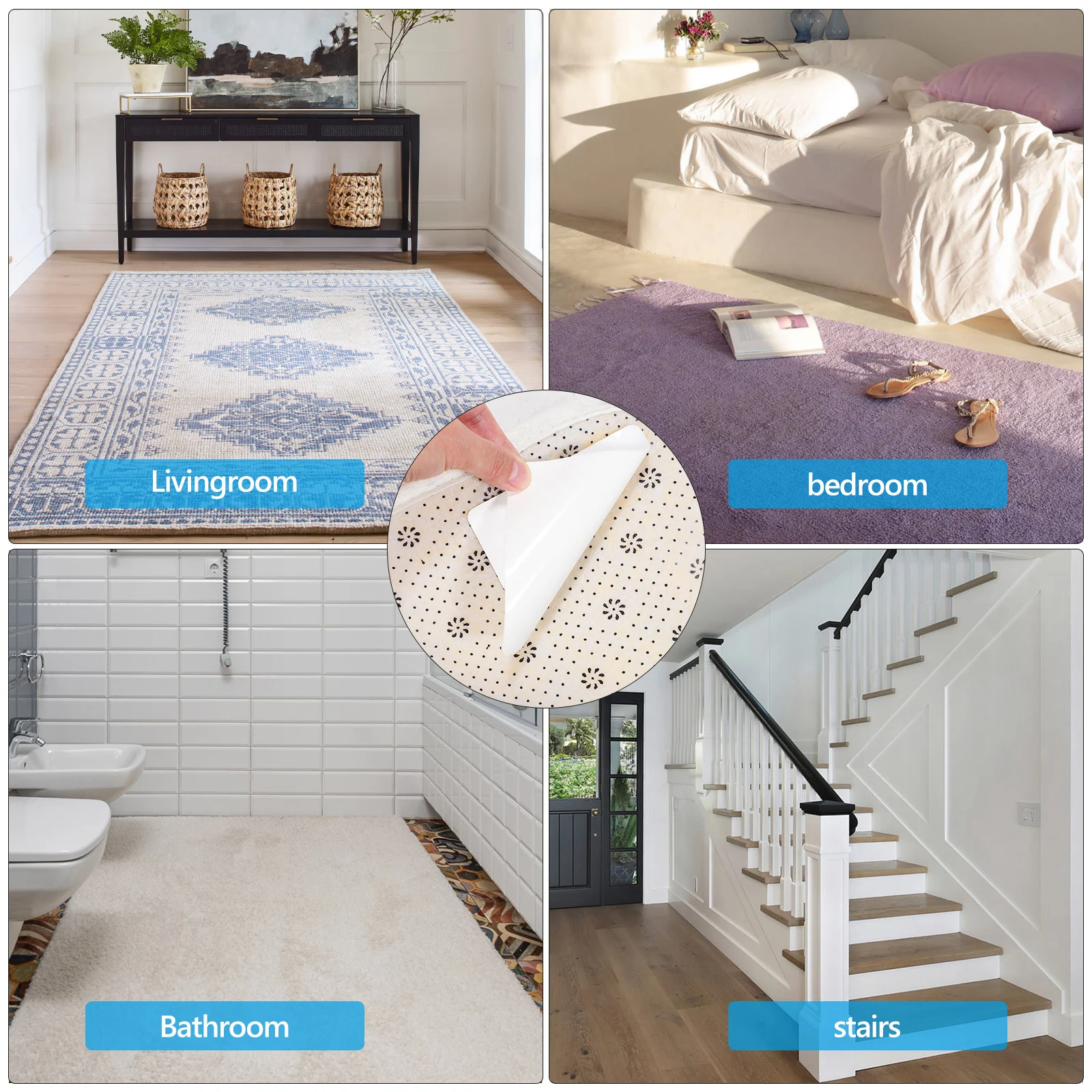 16Pcs Carpet Anti Slip Gripper Tapes Easy Apply Rug Fixing Stickers for Hardwood Floor Non Slip Rug Pads Washable Carpet Tape