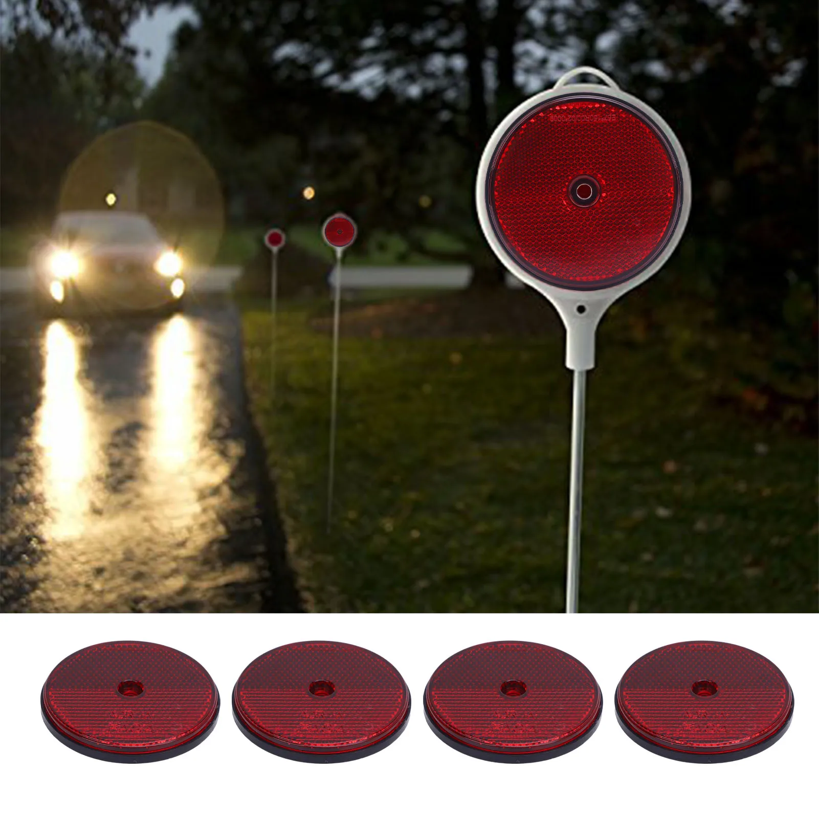 Red Round Reflectors Safety Reflectors Red Round 72mm Dia with Screw for Mailboxes Driveway Tunnels Post Cars Trailer