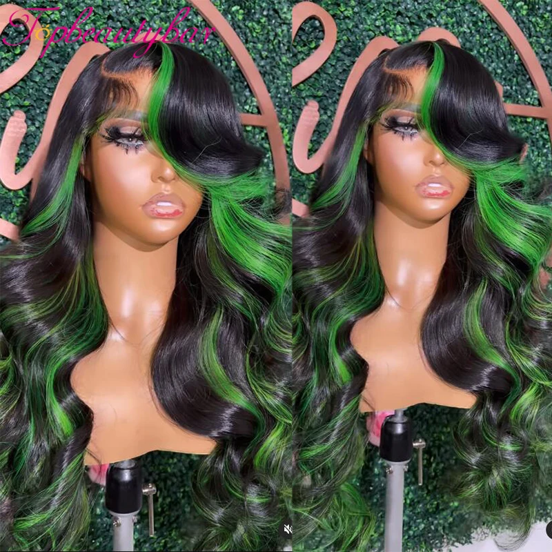 Green Highlight Wig Human Hair Colored Green 13x4 Lace Front Human Hair Wigs for Women Peruvian Remy Wavy Full Lace Wigs