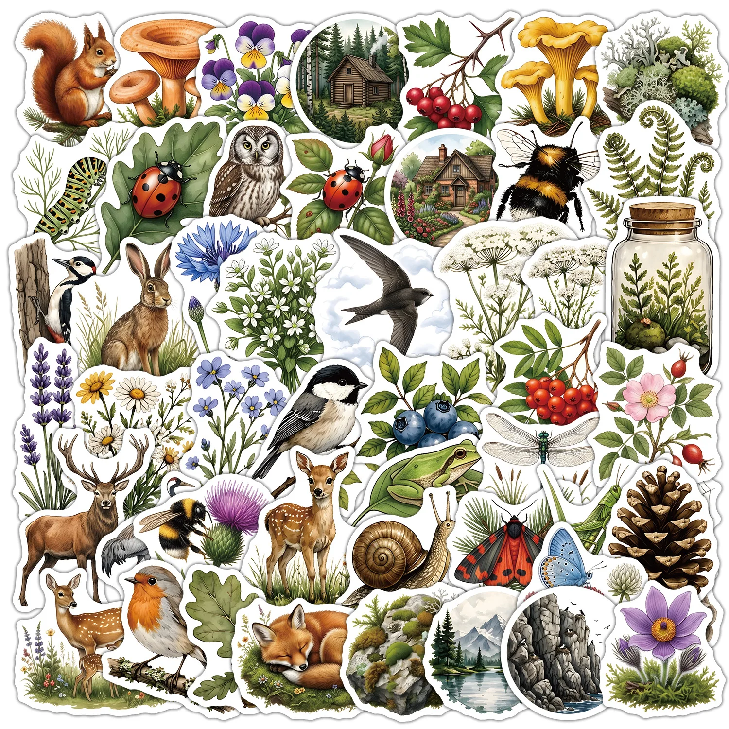 50 PCS Exquisite Plant & Animal Nature Theme Stickers Pack Decorate Luggage Scrapbook Hand Account Removable Decals