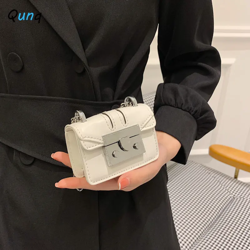 Qunq 2023 Summer INS New Fashion Girls PU Solid Mini One Shoulder Lovely Chain Casual Accessory Cross-Body Bag Holiday Gift