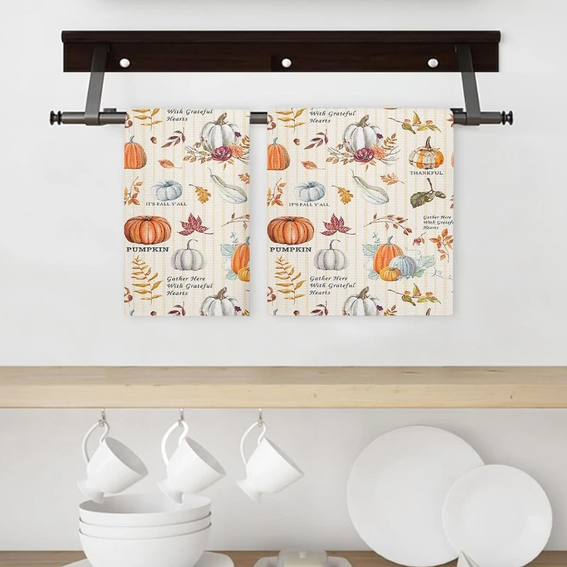 

Fall Harvest Pumpkin Maple Leaf Kitchen Dish Towels Set Kitchen Supplies Absorbent Hand Tea Towels for Kitchen Dish Cloths Deco