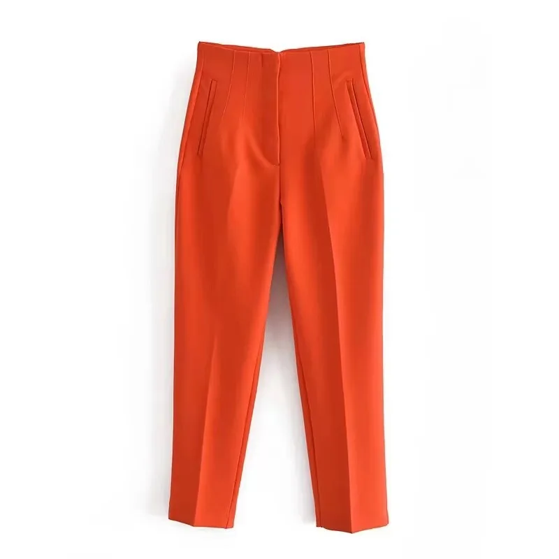 Afslankende broek met rechte pijpen Dames casual broek Pure kleur geplooid Iets elastische formele broek Lange broek Zomer 2023