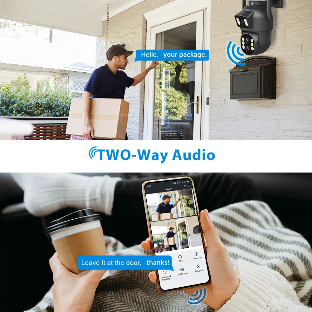 Câmera de segurança externa WiFi 6K 12MP com zoom 10x, lentes triplas e telas triplas, rastreamento automático e detecção de movimento, CCTV S