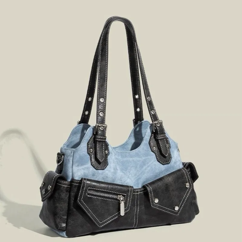 

Высокий уровень внешнего вида, новая сумка через плечо Spice Girl, большая вместительная женская сумка через плечо под мышками в стиле ретро, американская джинсовая сумка на плечо