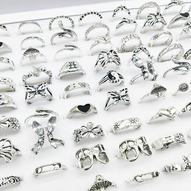 30pcs/Lot  Factory Wholesale Mix Style Finger Rings For Women New Hollow Butterfly Skull Vintage Flower Bear Snake Jewelry Party image 5