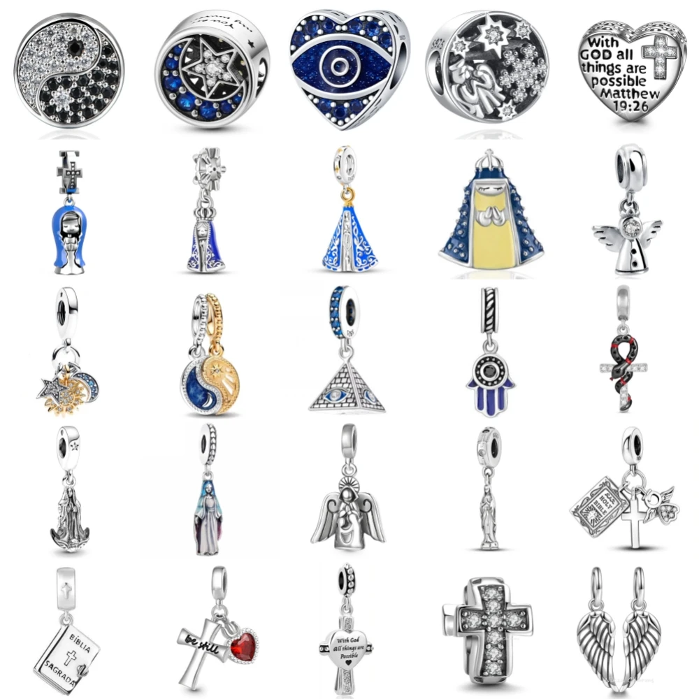 

New 925 Sterling Silver Religious Belief Angel Charm of ley 925 Chain Beaded Fit Original Pendant Bracelet DIY Ladies Jewelry