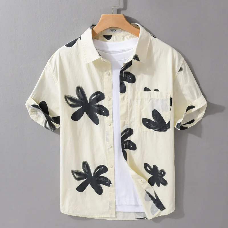 

Summer 2024 Cotton Shirts T-shirts Man Shirt Men T-shirt Men's Beach Tiki Korean Popular Clothes Hawaiian Short Sleeve Clothing