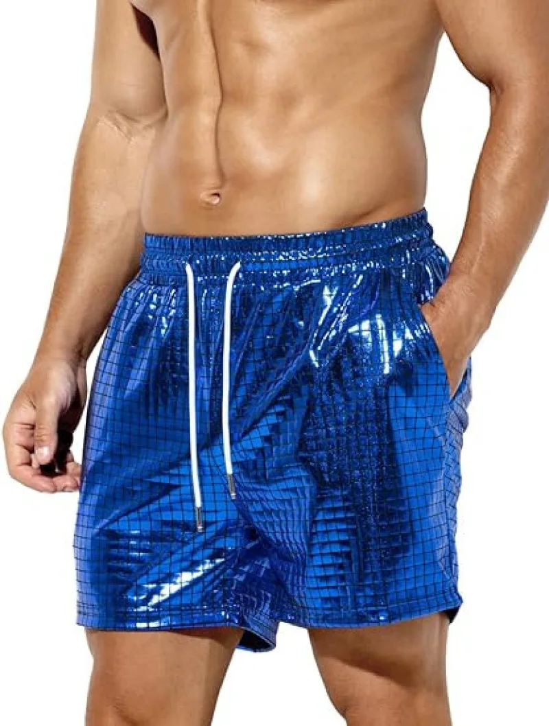 Men\'s Metallic Holographic Shorts Sequin Sexy Shorts for Men Rave Hot Party