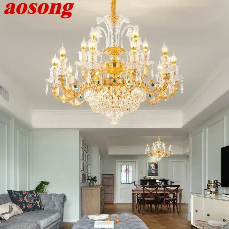 AOSONG Contemporary Luxury Crystal Pendent Lamp European Living Room Restaurant Bedroom Villa Hotel Duplex Staircase Chandelier