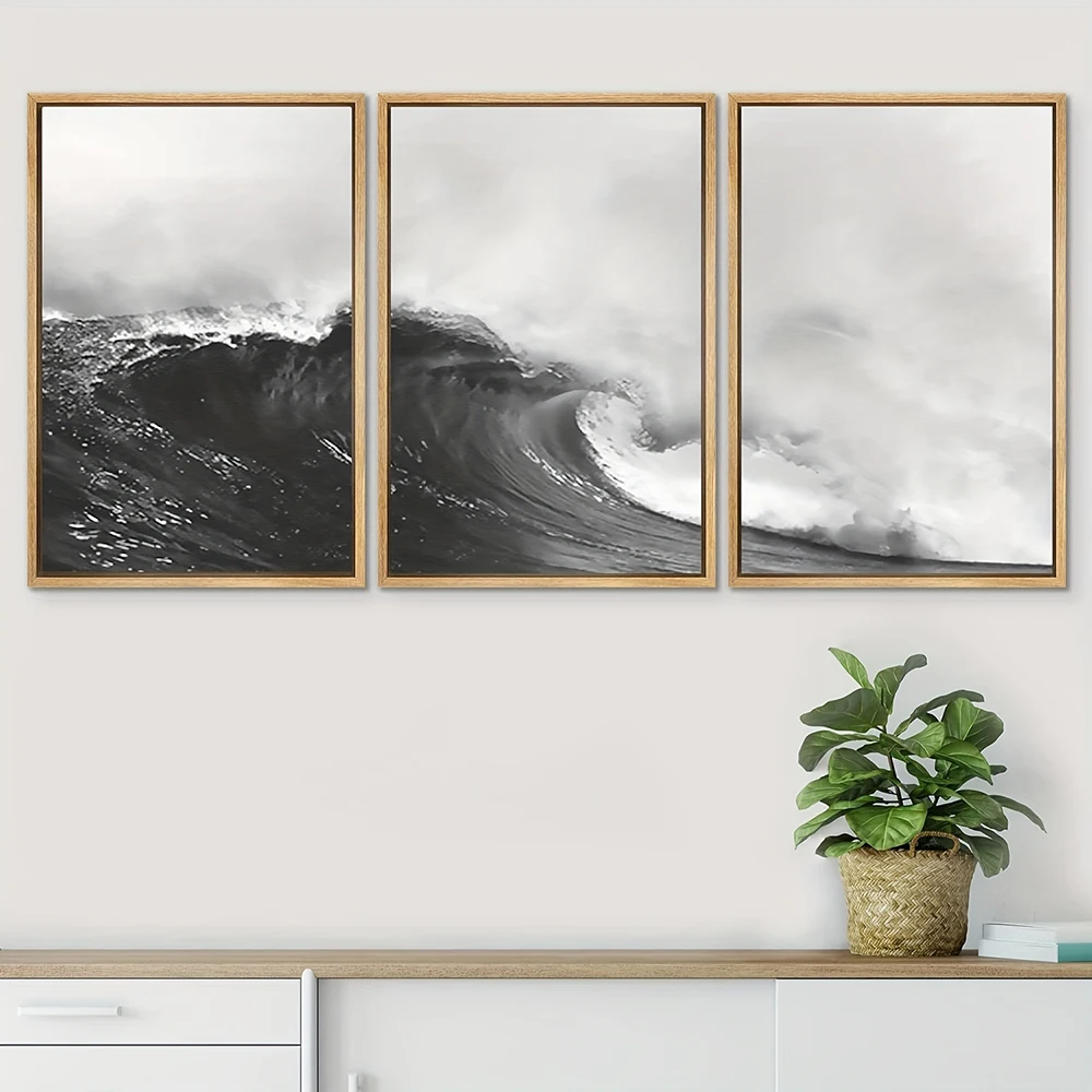 Black and White Ocean Waves Canvas Painting Wall Artwork Nature Seascape Poster HD Print Picture for Living Room Home Decorative