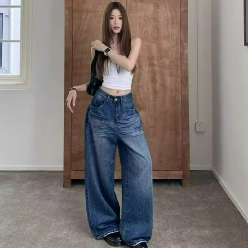 

Retro Blue Straight-leg Jeans for Women 2026 New Style Wide-leg Pants Autumn Loose Slimming High-waisted Straight-leg Trousers