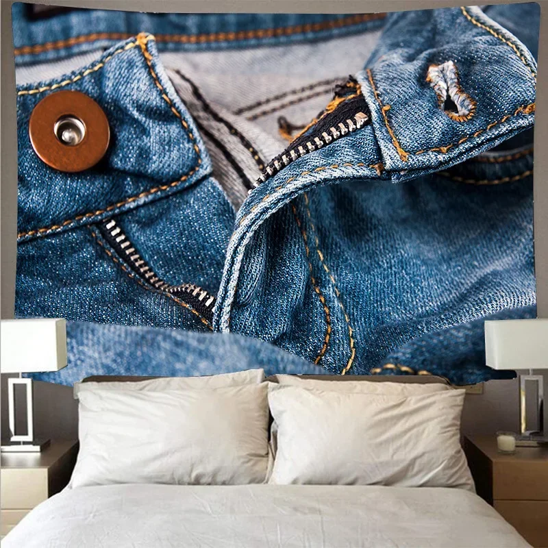 Vintage Jeans Wall Hanging Sandy Beach Throw Rug Blanket Camping Tent Travel Mattress Bohemian Tapestries