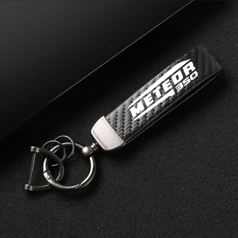 1PCS Leather Carbon Fiber Motorcycle Key Chains KeyChain For Royal Enfield Meteor 350 Meteor350 Universal ALL year Custom 2024