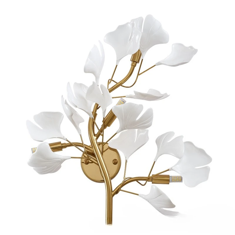 

Ginkgo biloba wall lamp background wall lamp creative entrance aisle simple Nordic bedroom bedside lamp