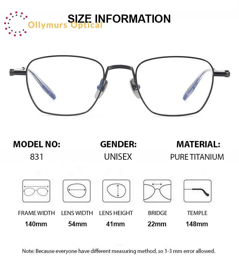 نظارات طبية للرجال من OLLYMURS من التيتانيوم النقي IP إطار نظارات عالي الجودة وصفة لعدسة الرؤية مجال واسع متعدد البؤر