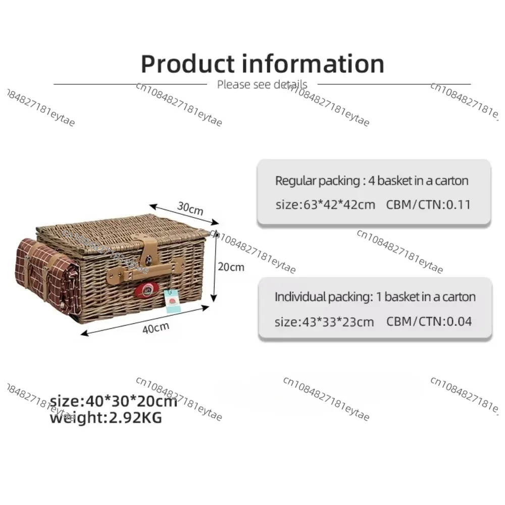 Handmade Wicker Picnic Cooler Basket Set with 4 Covers Outdoor Storage view 5