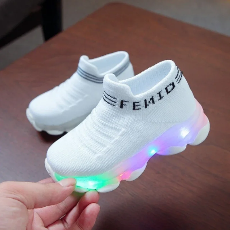 Zapatillas Kid Sneakers Autumn Boy LED Light Illuminated Shoe Breathable Girl Casual Shoes Elastic Kid Shoe Girl Shoe Кроссовки