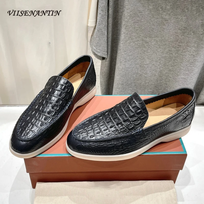 

Top Quality Couple Loafers Shoes Crocodile Pattern Genuine Leather Fashion Concise Men and Women Walk Shoes Comfort Casual Shoes