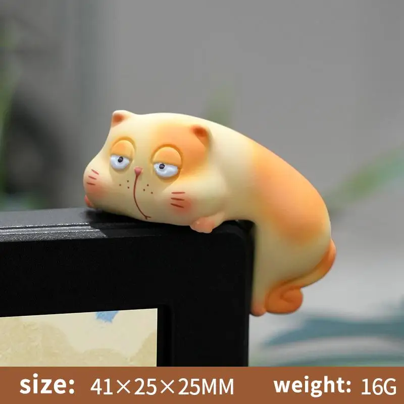 Chubby Cat Monitor Topper Sweet Cartoon Design Figurine Creative Desktop Ornament for Office Home Gamer Desk Decor