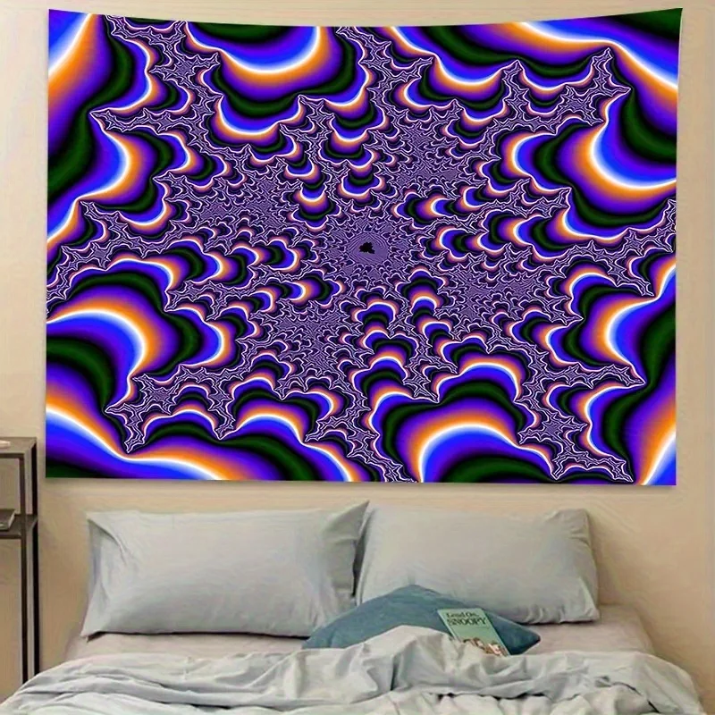 VIKAMA Psychedelic Fractal Tapestry Bohemian Tapestry Purple Blue Orange Wave Art Hanging Cloth Room Decoration