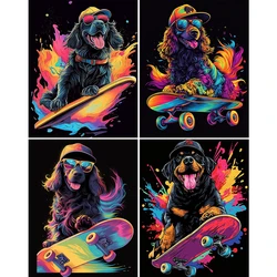 Painting By Numbers Dog On a Skateboard Leaves Acrylic Paint Canvas Dropshipping Portrait Family Children Photo Christmas gifts