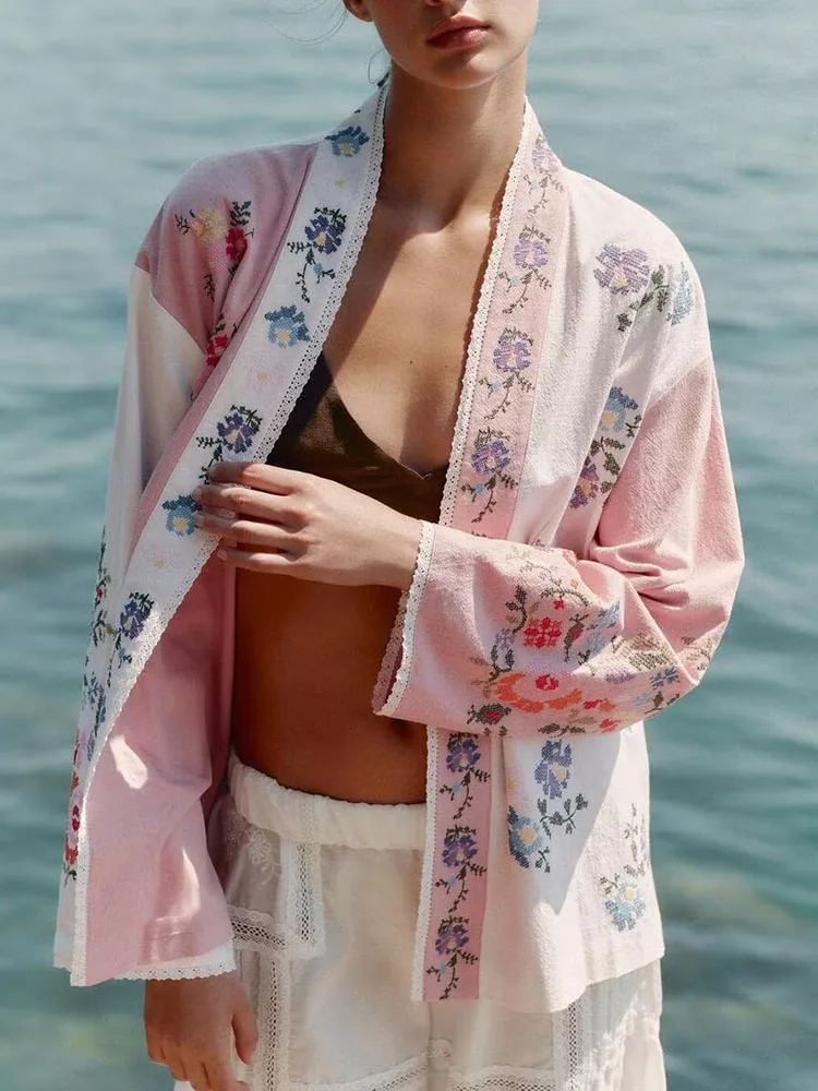 2025년 가을 신상 여성 패션 다용도 슬림핏 긴팔 면 플로럴 자수 롱 셔츠 우아한 품질