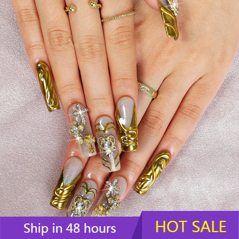 

YTYIN Wear Armor Pure Hand-made Cross-border Hot Selling High Luxury Retro Heart French Acrylic Full Cover Short Nail Art Finish