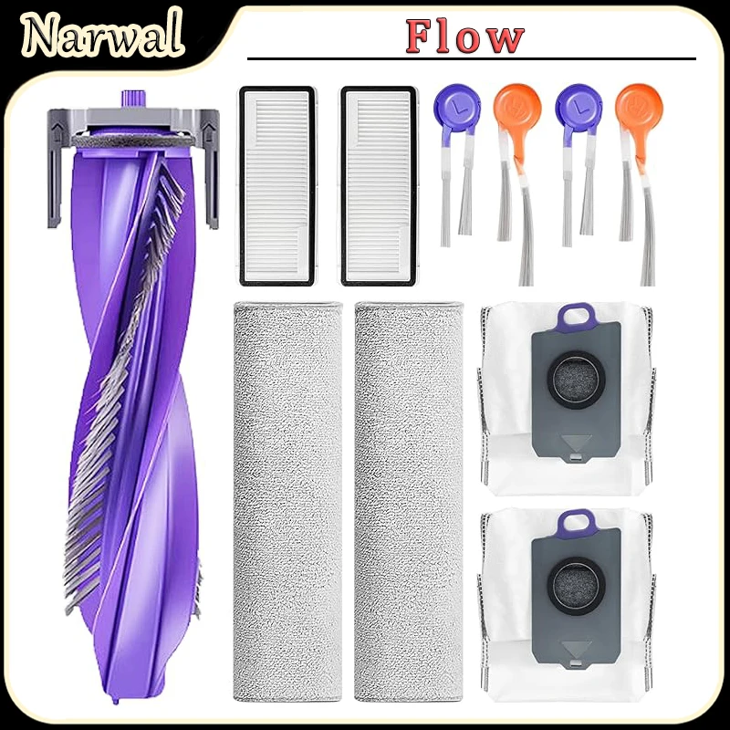 For Narwal Flow Robot Vacuum Accessories:Main Brush,HEPA Filter,Track Mop Cloth,Side Brush,Dust Bags Replacement Parts