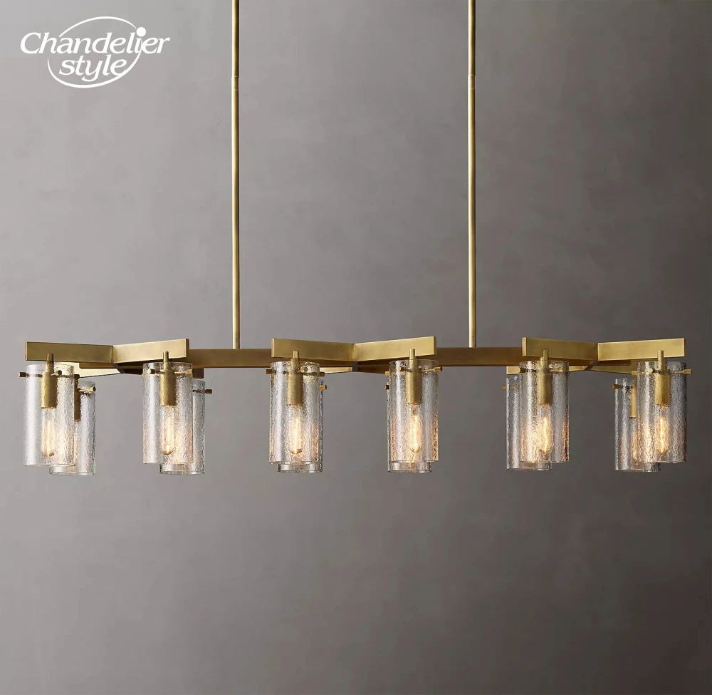 Charleroi Linear Chandeliers Retro LED Brass Chrome Black Glass Hanging Lights Fixture Dining Room Kitchen Island Farmhouse Lamp