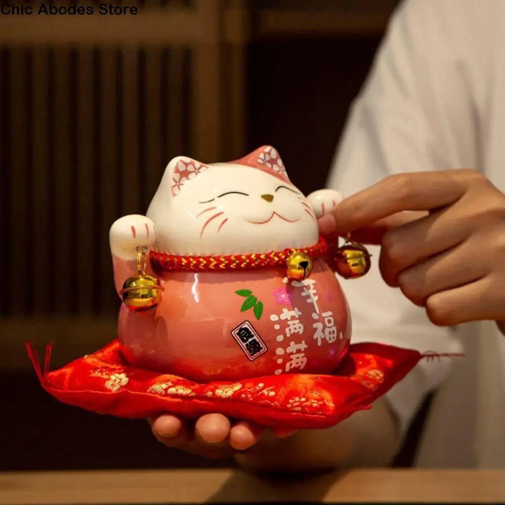 

Save Money Jar Ceramic Cat Money Bank Bell Lovely Desktop Decoration Chinese Style Modern Fortune Cat Piggy Bank Opening Gift