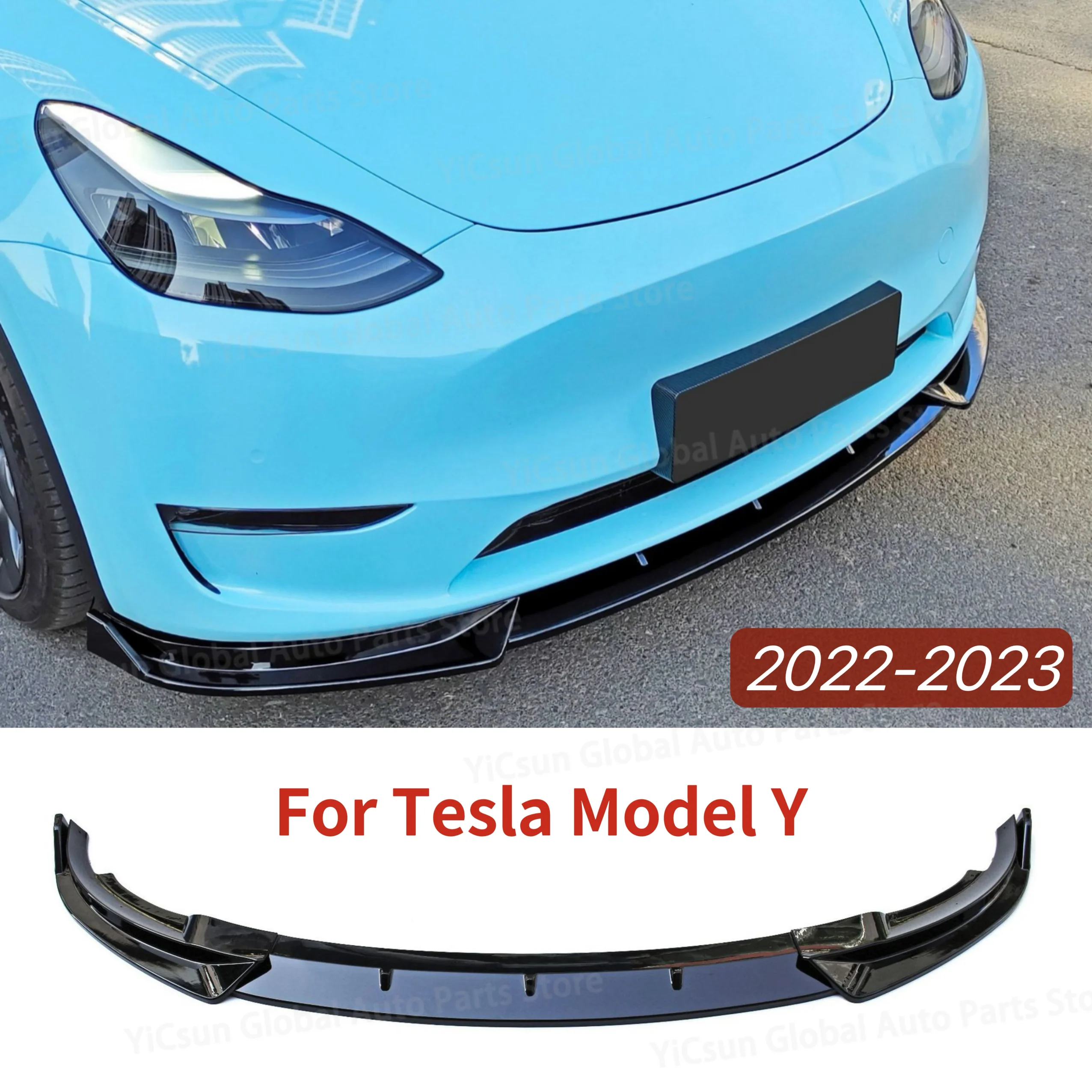 For Tesla Model Y 2021 2022 2023 Front Bumper Lip Chin Diffuser Body Kit Spoiler Deflector Tuning Accessories ABS Gloss Black