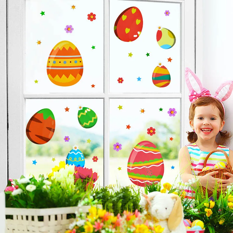 

Easter Egg Window Clings Stickers Spring Easter Home Decoration Glass Door Wall Decals 2024 Happy Easter Electrostatic Stickers