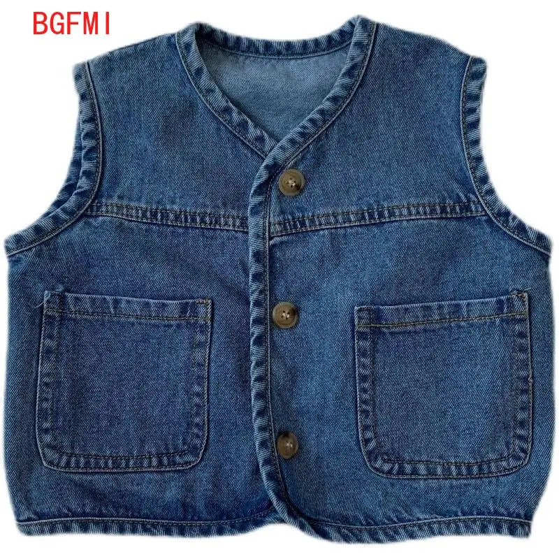 Kids Baby Denim Waistcoat Spring Autumn Boys Girls Sleeveless Casual Vest Toddler Kids Solid Color Versatile Simple Outerwear