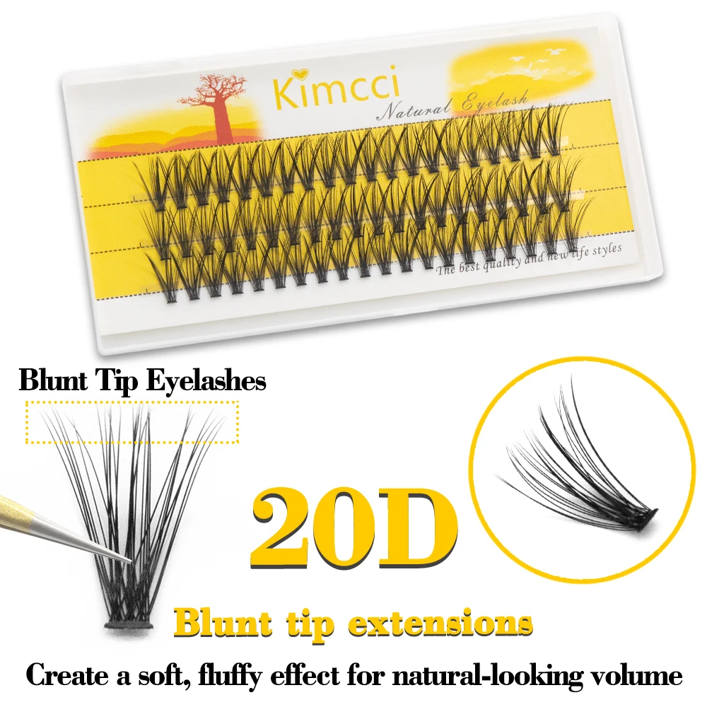 Kimcci 20D Wimpers met stompe punt Pluizige en natuurlijke volumineuze wimpers Zachte valse wimpers voor dagelijkse glamour Make-uptools