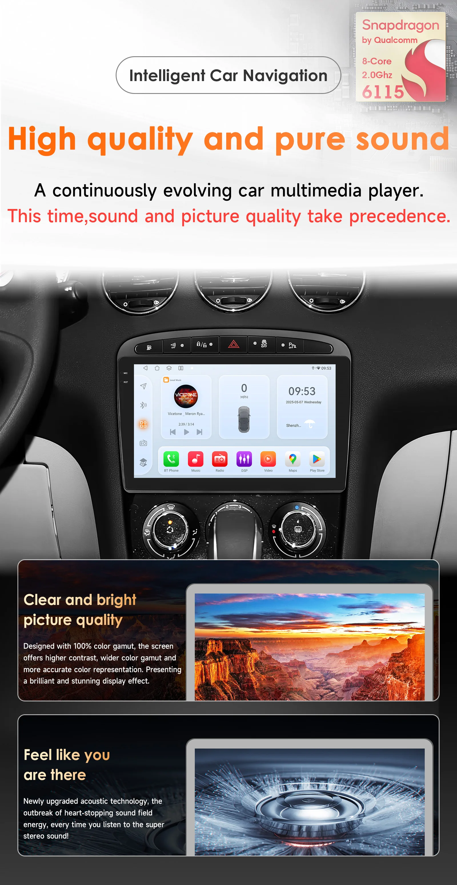 Hizpo 9inch 2Din Wireless CarPlay Android Auto Car Radio for 308 308S 408 2012 - 2020 Headunit DSP RDS BT 4G GPS Navi 360° CAM