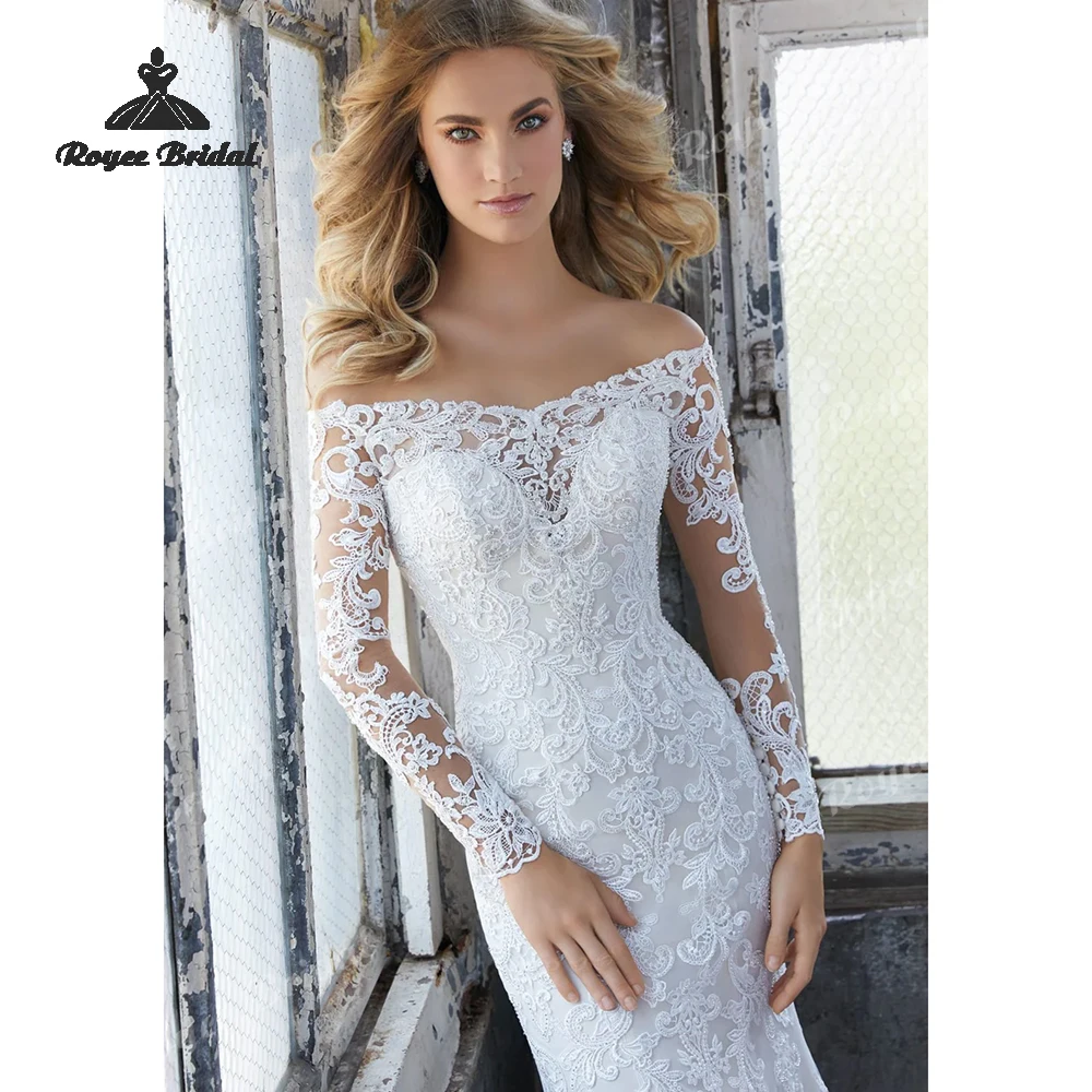 

V Neck Elegant Mermaid 2026 Wedding Dresses Lace Buttons Off The Shoulders Slit Bridal Gown Customized vestido de novia