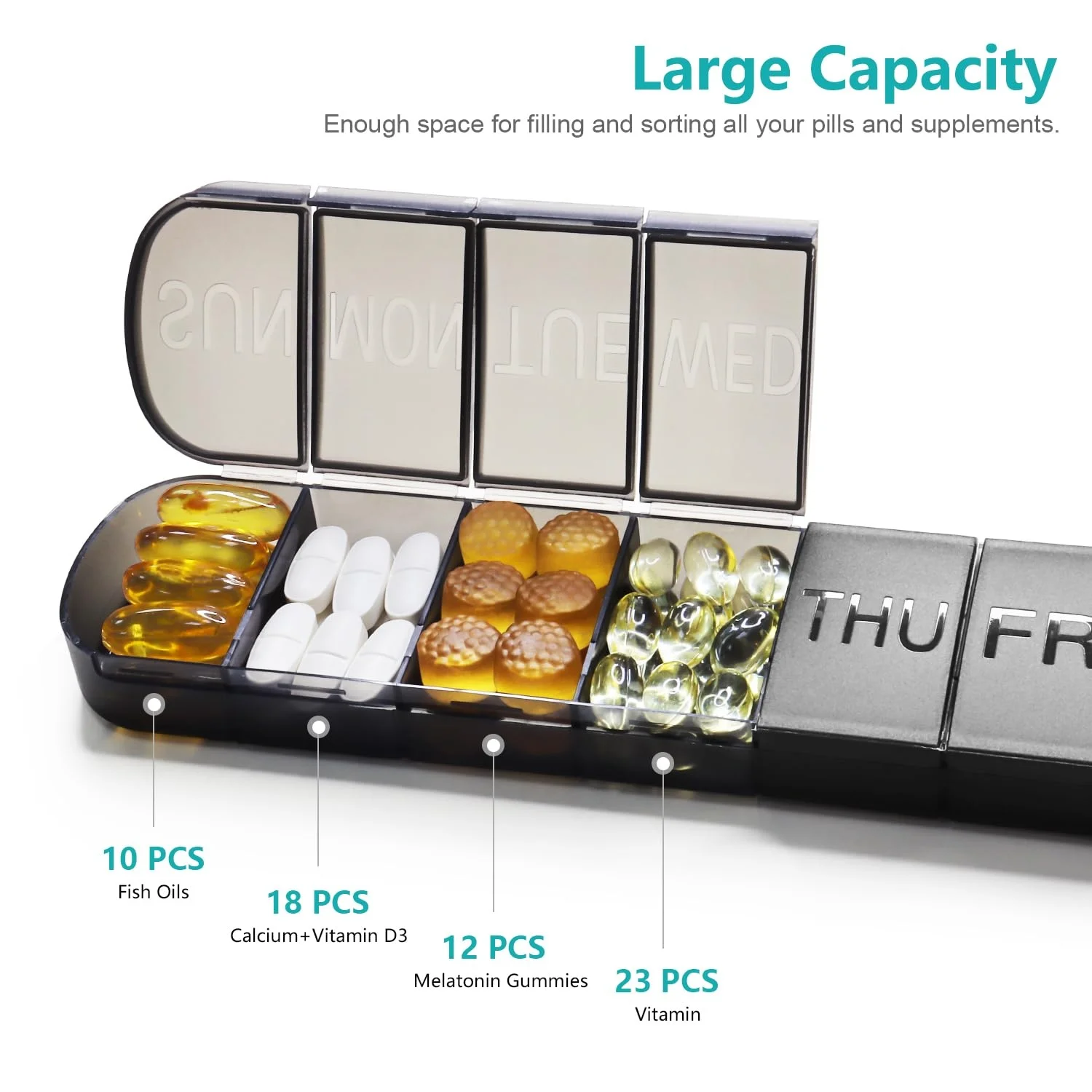 علبة حبوب منع الحمل الأسبوعية توزيع الأدوية حاويات بلاستيكية صغيرة قابلة لإعادة الاستخدام 7 أيام حاويات فيتامين يومية لعقد مكملات الأدوية #5