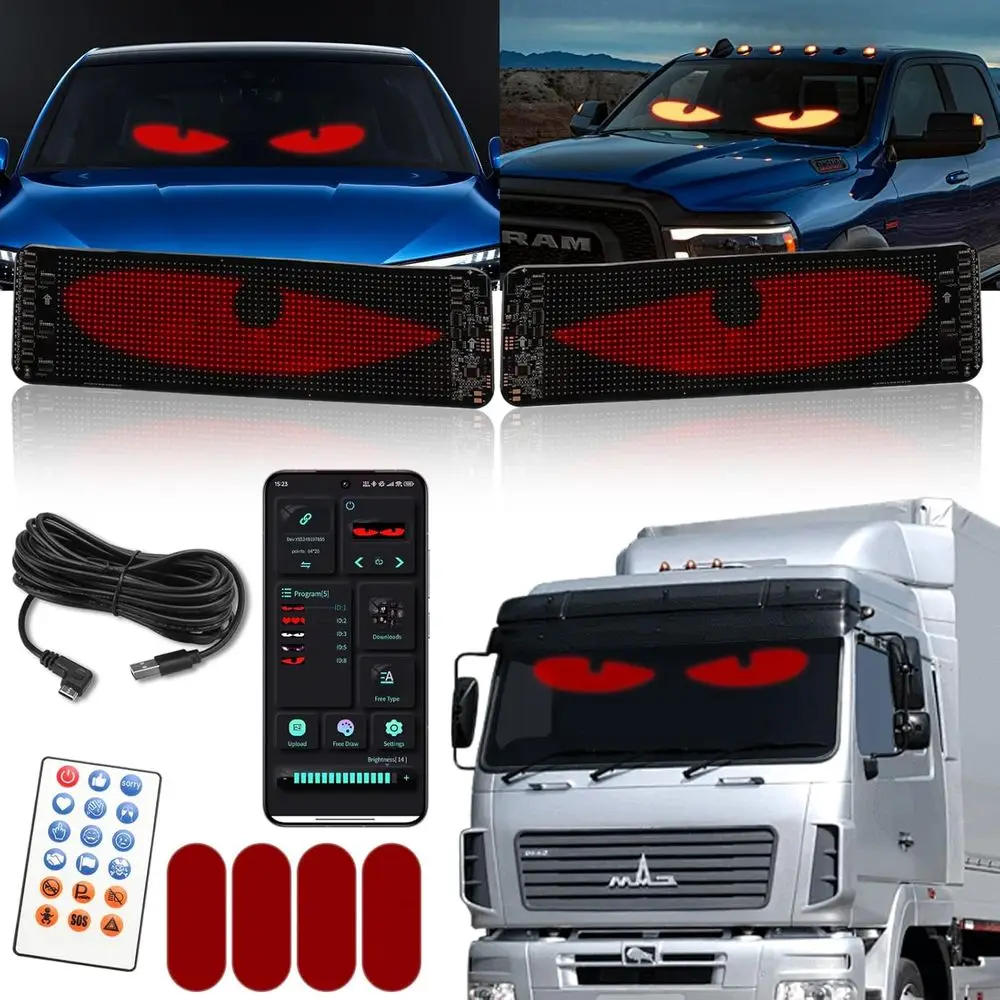 Cartello per auto LED impermeabile 23,6x4,7 in confezione da 2 con telecomando per parabrezza - Luce Devil's Eyes