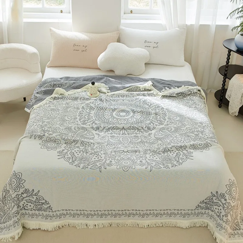 

100% Cotton Blanket With Tassel Sofa Cover 200x230CM Summer Cooling Blanket Gauze Towel Multifunctional Double Bedspread