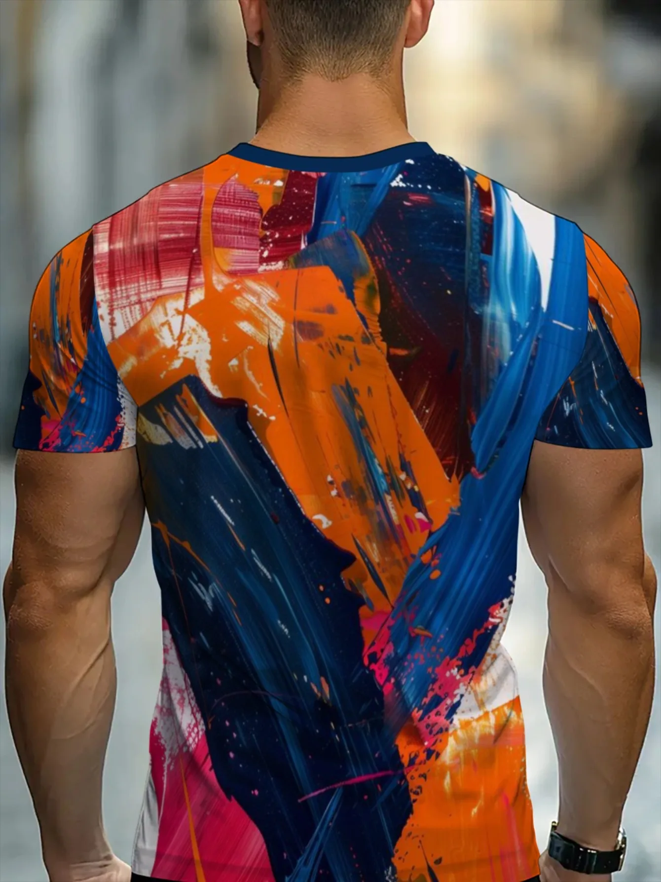 Men 3D Print T‑Shirt Abstract Paint Splash Brush Stroke Graffiti Crew Neck Short Sleeve Casual Plus Size Streetwear Tops