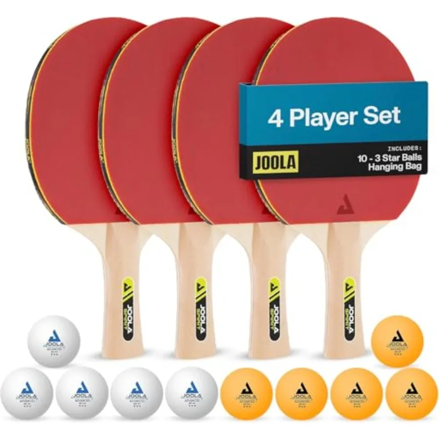 

Family Premium Ping Pong Paddles Set of 4 - Advanced Table Tennis Rackets, 10 Training 3 Star Ping Pong Balls, and Storage Case