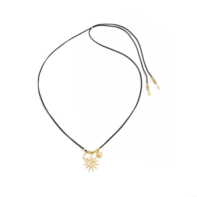  Contemporary Geometric Sun Pendant Necklace With Black Red Or Brown Color Options Eye Catching Clavicle Chain