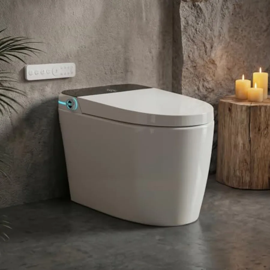 

Smart toilet for bathrooms: elongated modern design with foam shield technology, white finish, auto open/close, bidet function,