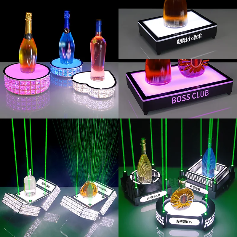 

LED Charging Wine Bottle Holder Creative Colorful Light-Up Champagne Rack Laser Acrylic Display for Bar or Lounge